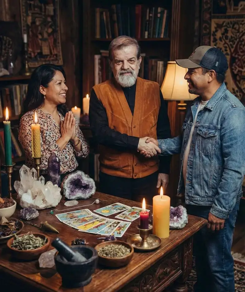 Satisfied Latino clients in New York expressing gratitude to Master Mauricio for successful love binding results.